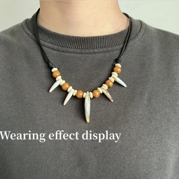2pc Tribal Style Beaded Necklace With Wolf Tooth For Men Women - Picture 4 of 6